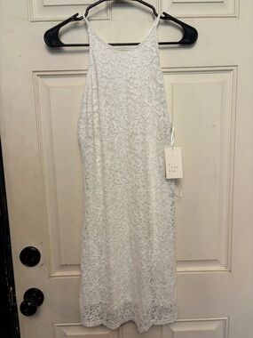 a new day White Lace Halter Midi Dress with Floral Overlay